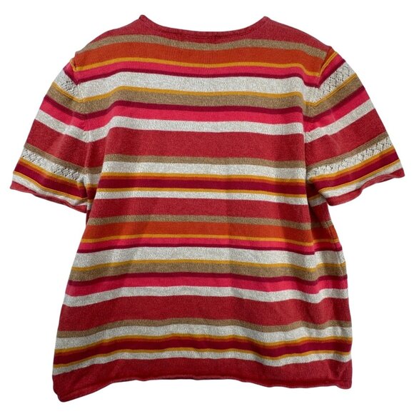 Alfred Dunner Womens Sweater Sz L Orange Striped Beaded Boho Granny Artsy Comfy - Picture 2 of 11